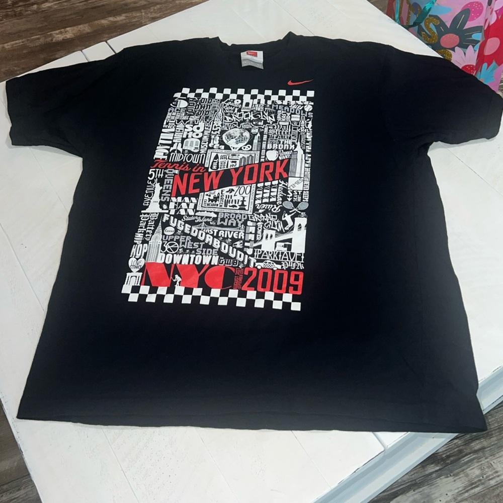Nike Vintage open poster tennis Black and Red t-shirt